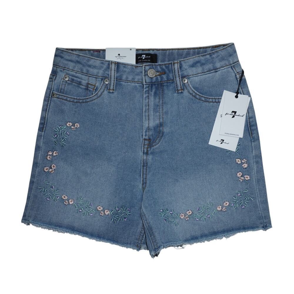 7 For All Mankind Girls High Waisted Embroidered Denim Shorts Size 10